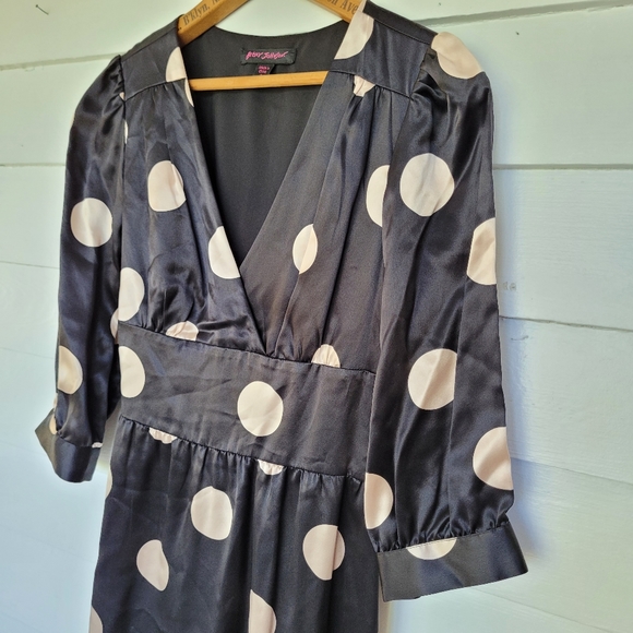 Vintage Betsey Johnson Black Silk Polka Dot Dress Size 4 - Picture 2 of 8